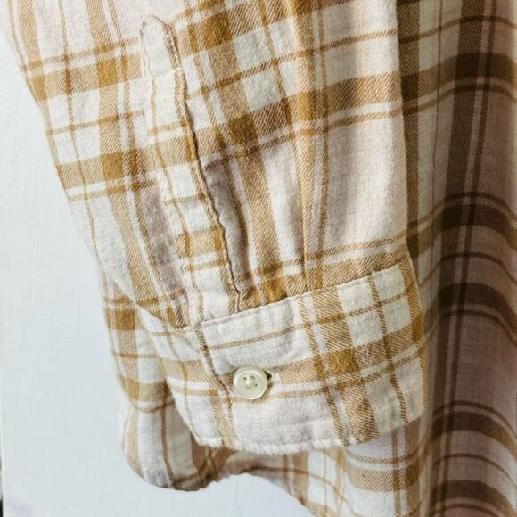 Old Navy The Classic Shirt 3X plaid flannel button up golden brown & cream - Picture 5 of 10
